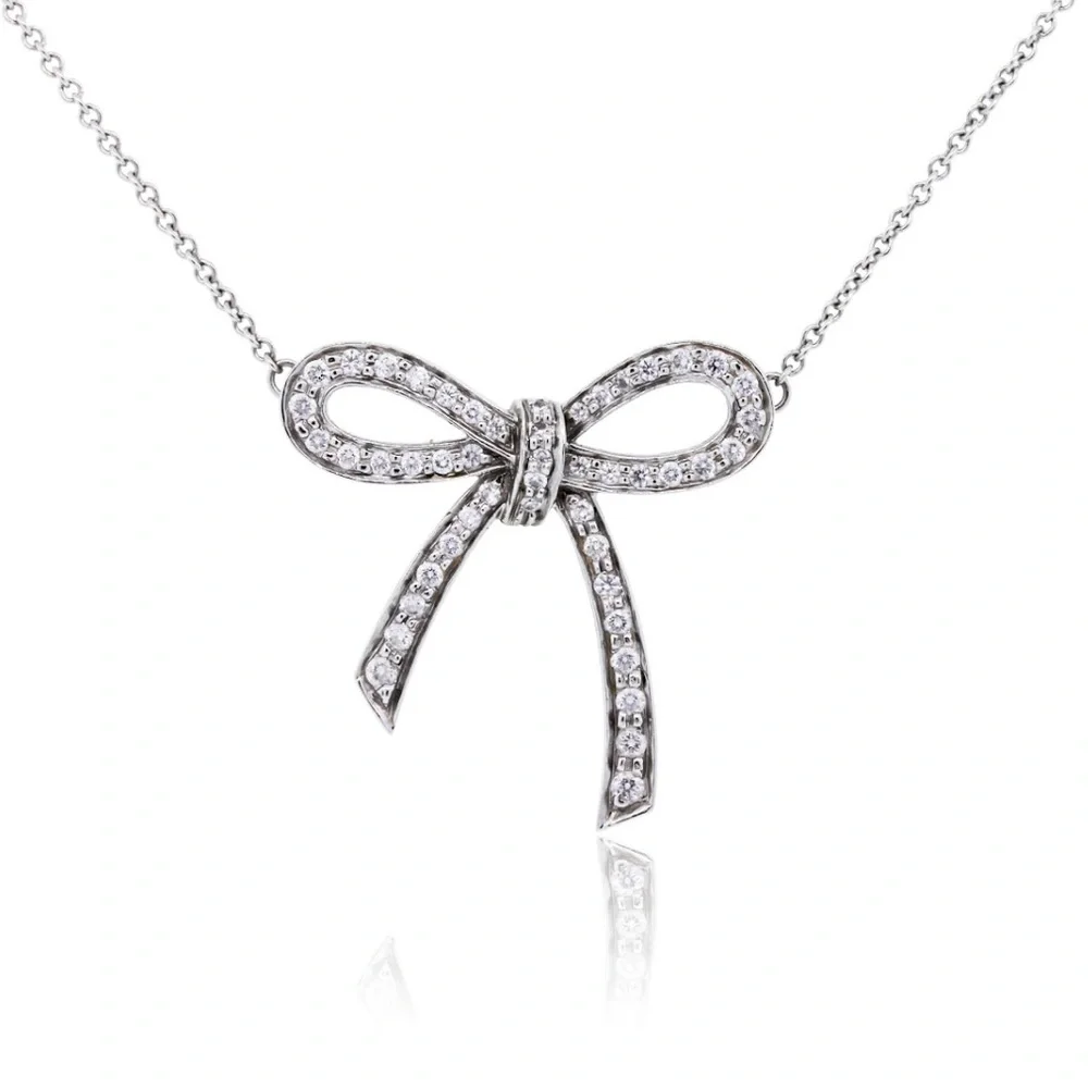 Tiffany & Co. Platinum 0.27ctw Diamond Bow Pendant Necklace